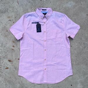 Ben Sherman Short Sleeve Slub Twill Shirt Stretch PINK Textured NEW NWT